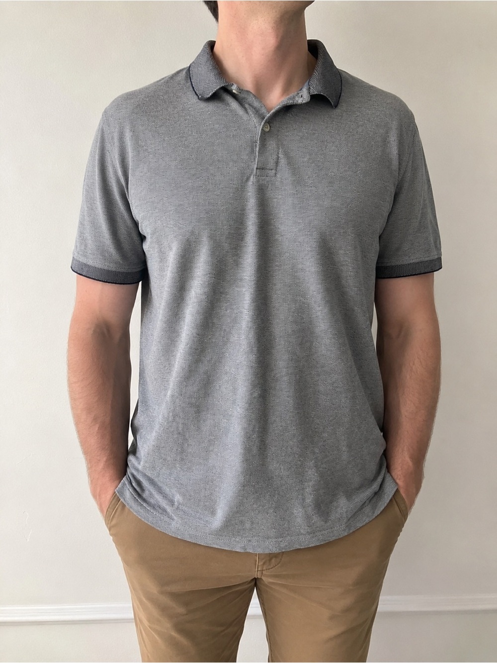 Mens XXL Gray Polo Shirt Stretch Cotton Casual Basic Work Shirt